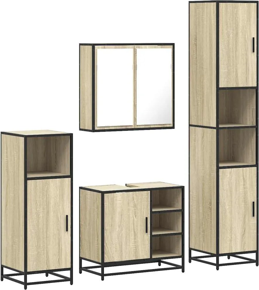 vidaXL Set de mobilier de baie din 4 piese din lemn de stejar Sonoma