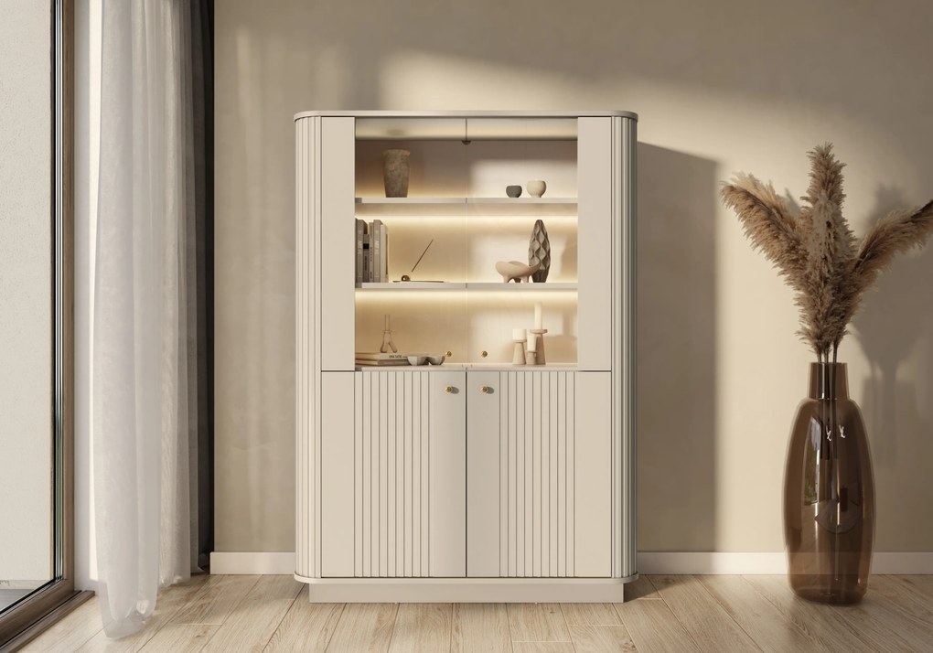 Vitrină Vesper 103 cm cu 4 uși - cașmir / mânere negre