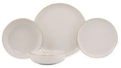 Set de veselă 16 piese, porțelan alb cu accente aurii