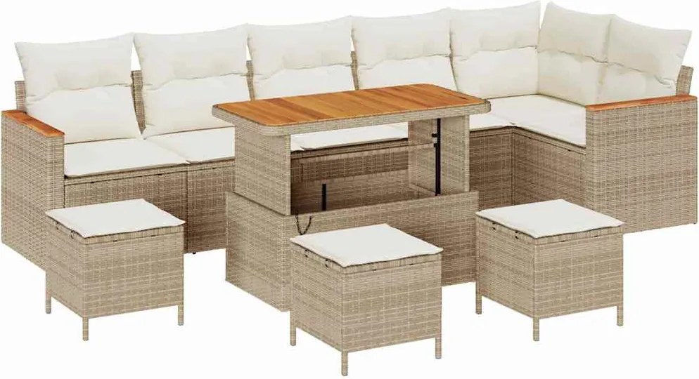 vidaXL Set de canapele pentru grădină cu pernă 10 pcs Bej Rattan poli