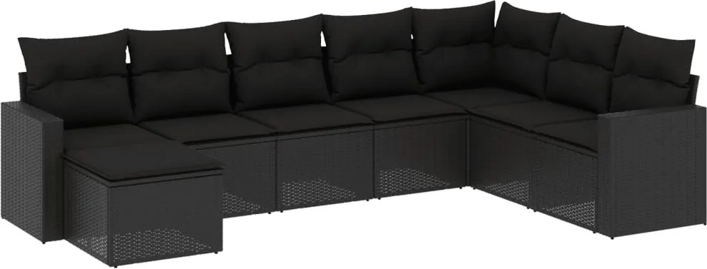 vidaXL Set mobilier de grădină cu perne, 8 piese, negru, poliratan