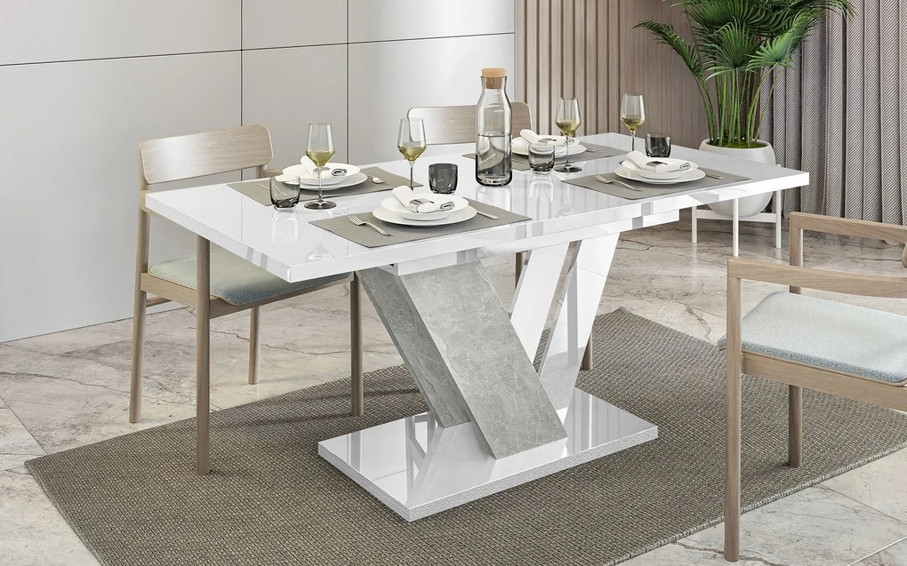 Masă lemn masiv alb Dining extensibilă Harmonique 120/160x80 cm