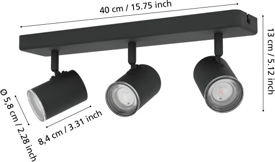 Eglo 901966 - Spot pentru baie CONSUMA 3x GU10/5W/230V IP44 negru