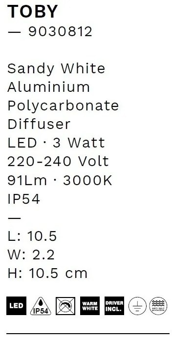 Spot LED aplicat iluminat exterior ambiental IP54 TOBY alb