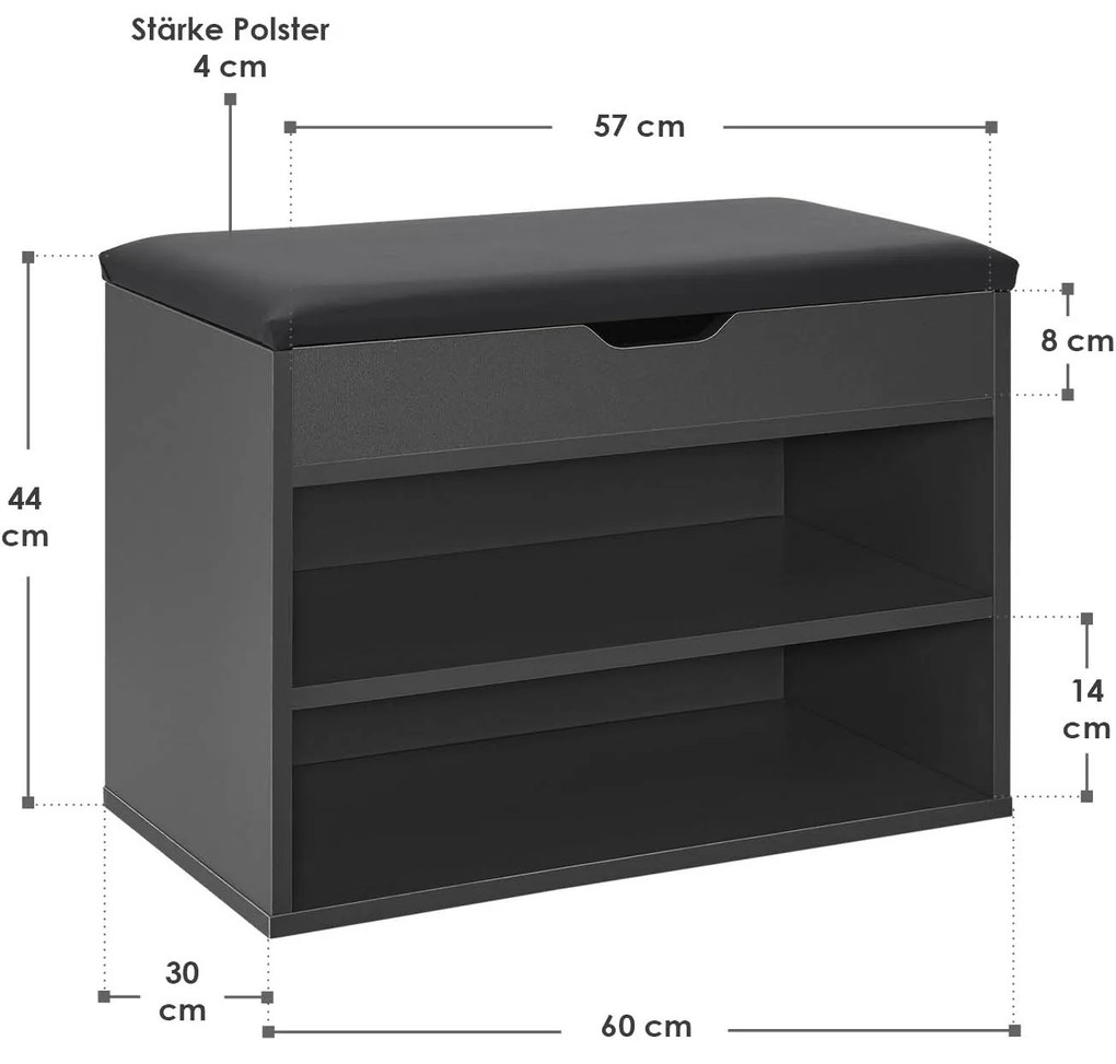 Suport pantofi cu capac rabatabil și șezut căptușit 60 x 30 x 44 cm gri