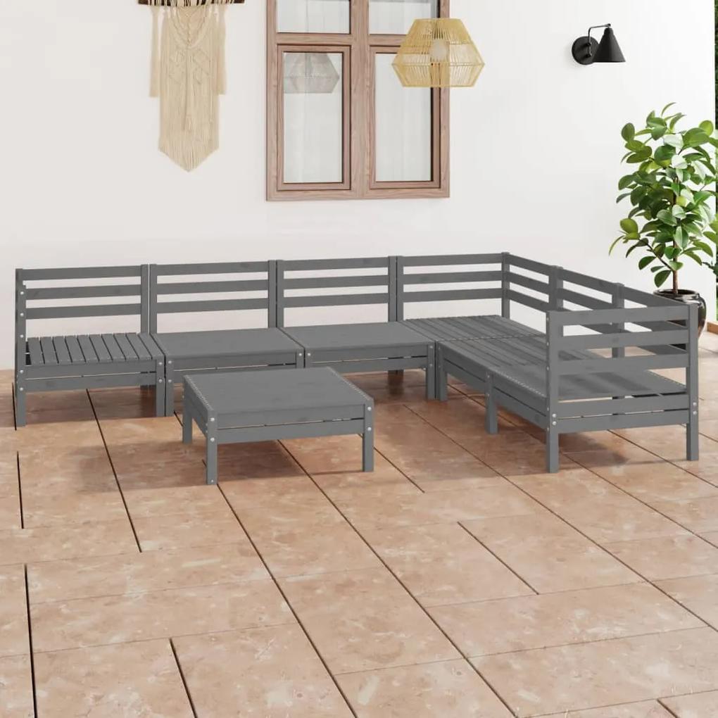 3083011 vidaXL Set mobilier de grădină, 7 piese, gri, lemn masiv de pin