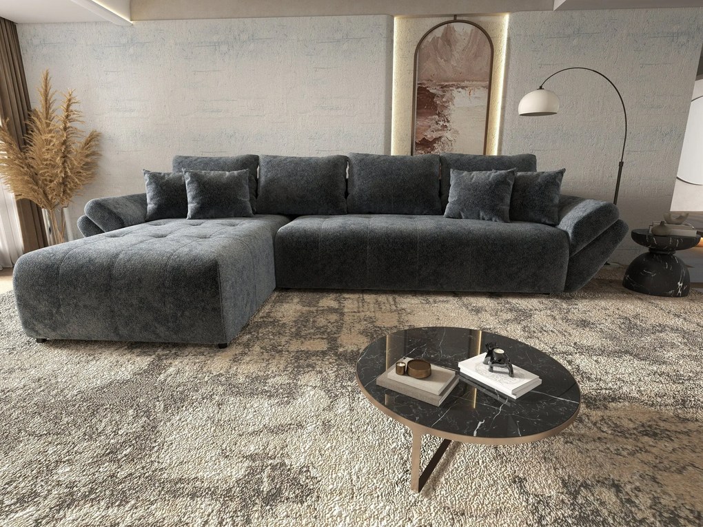 Colțar extensibil dumonde cu ladă de depozitare si sezut confortabil din spuma high-density, Berlin XL Euphoria Graphite 350x185 cm