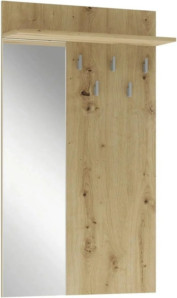 Cuier de perete cu oglinda LIMA PR-1, stejar artisan, PAL laminat, 70x