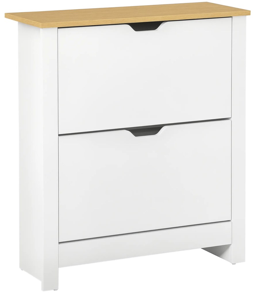 HOMCOM Dulap pentru pantofi cu 2 compartimente, capacitate 12 perechi, 72x26x80 cm, alb + maro | Aosom Romania