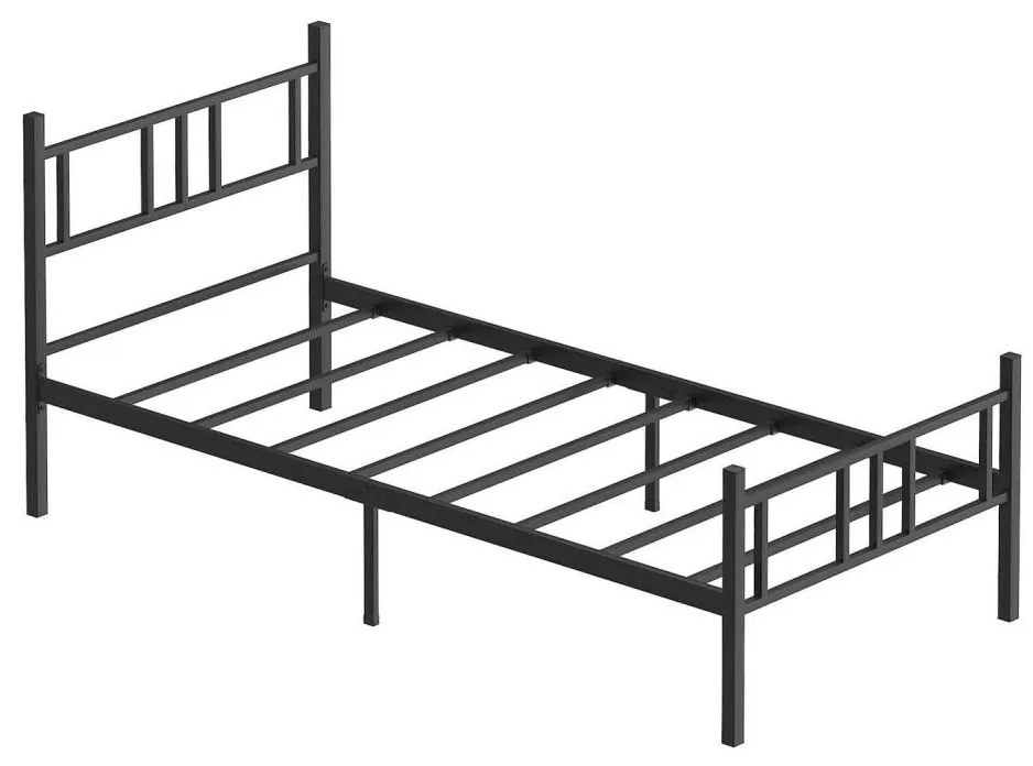 Pat metalic pentru o persoană PIRON 90 x 200 cm, negru, capacitate de încărcare 120 kg