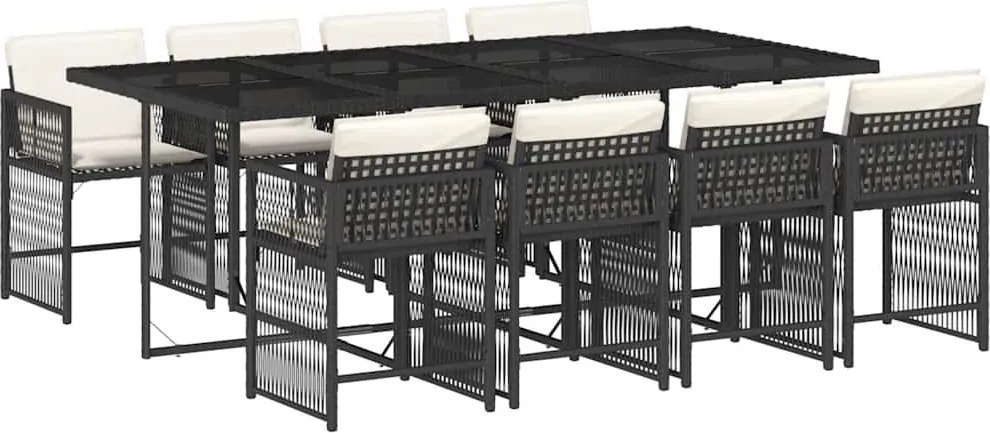 vidaXL Set mobilier de grădină cu perne, 9 piese, negru, poliratan