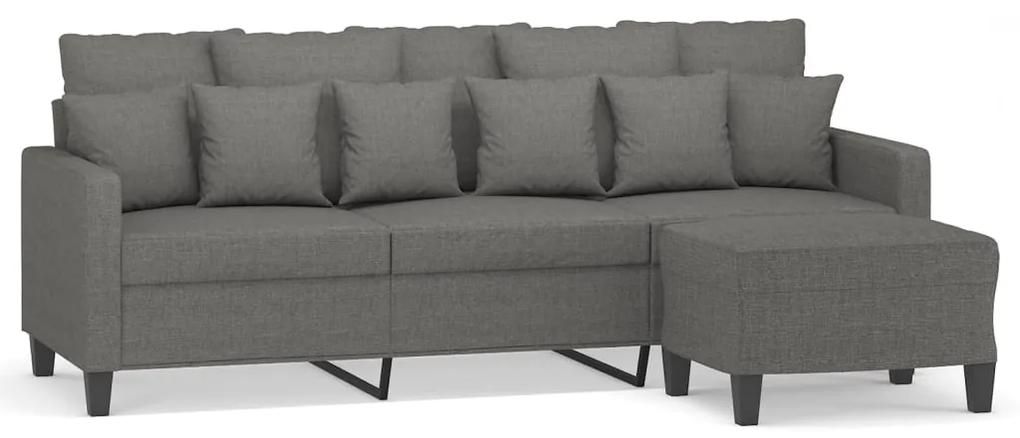 Canapea cu 3 locuri si taburet, gri inchis, 180 cm, textil