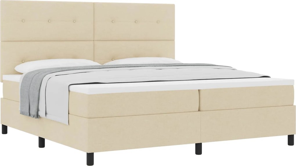 vidaXL Pat cu arcuri cu saltea cu headboard Crem 200 x 200 cm țesătură