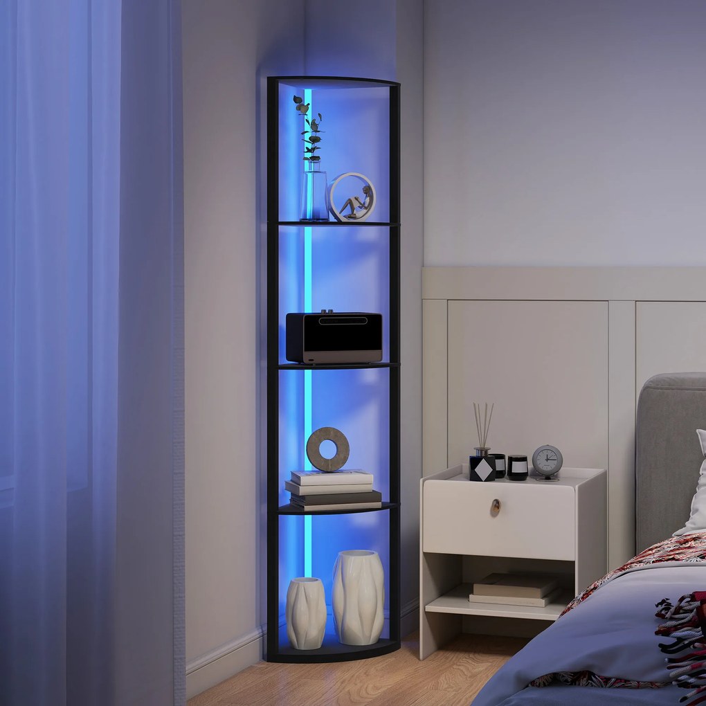 HOMCOM Lampa LED de Podea cu 5 Nivele, Reglabilă, cu Raft, Schimbare de Culori RGB, Telecomandă | Aosom Romania