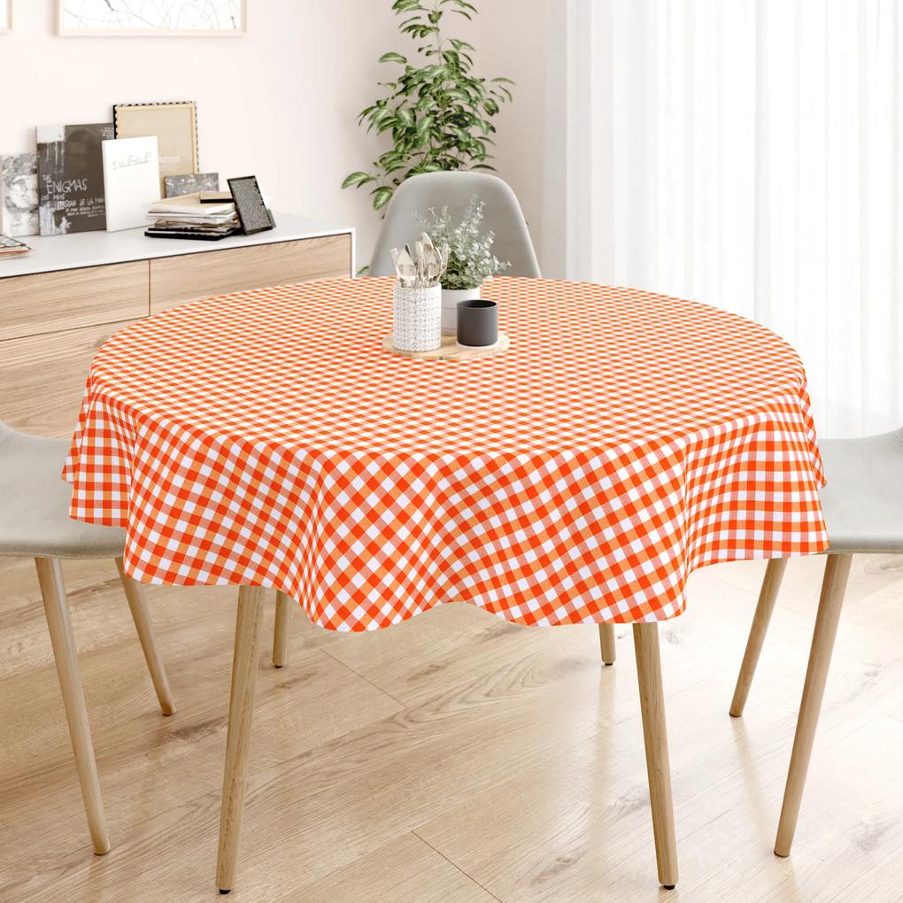 Goldea față de masă decorativă menorca - carouri portocalii și albe - rotundă Ø 60 cm