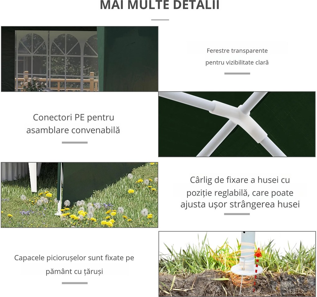 Outsunny Cort de Grădină cu Orificii de Drenaj, Pereți Detașabili și Ferestre, 6x3 m, Verde | Aosom Romania