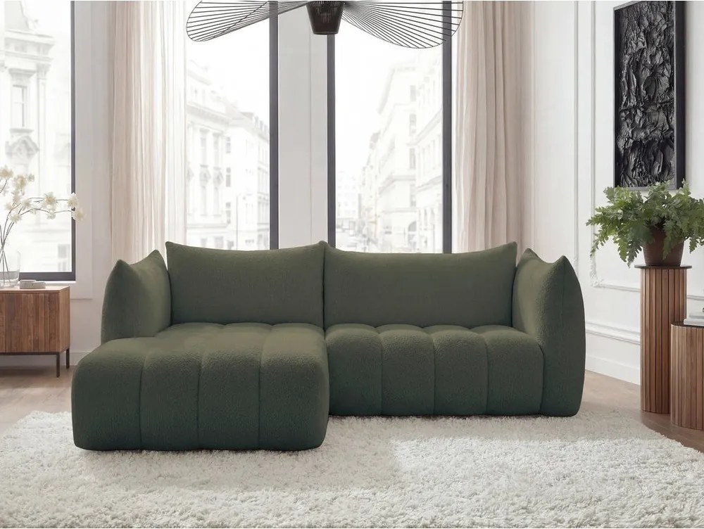 Colțar verde cu tapițerie din țesătură bouclé (cu colț pe partea stângă/cu șezlong) Azra – Bobochic Paris