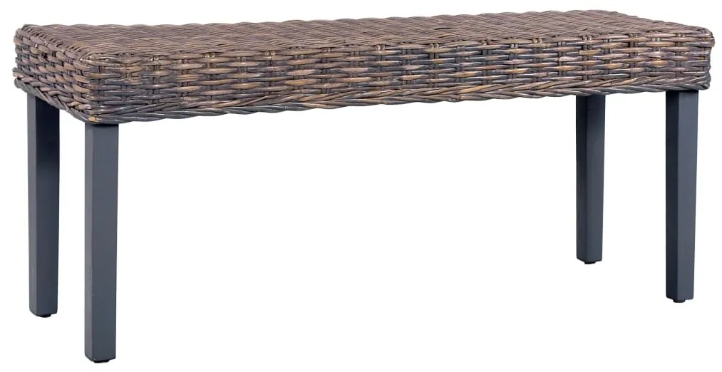 vidaXL Bancă, gri, 110 cm, ratan kubu natural și lemn masiv de mahon