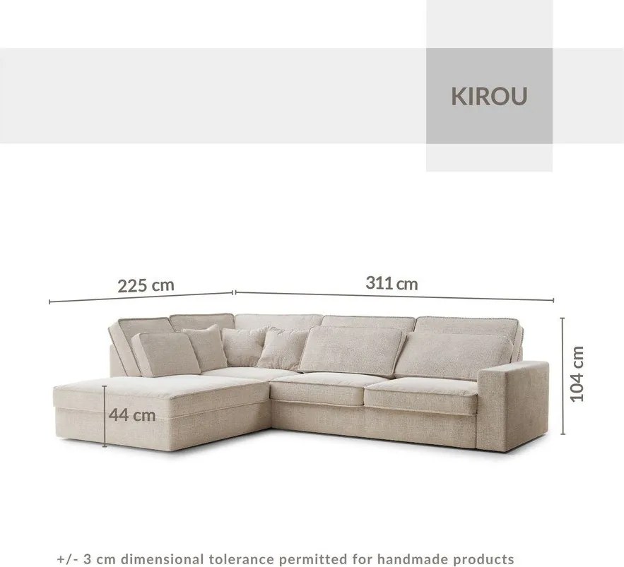 Colțar crem cu tapițerie din chenille (cu colț pe partea stângă/în formă de ”L”) Kirou – Maison de Rêve