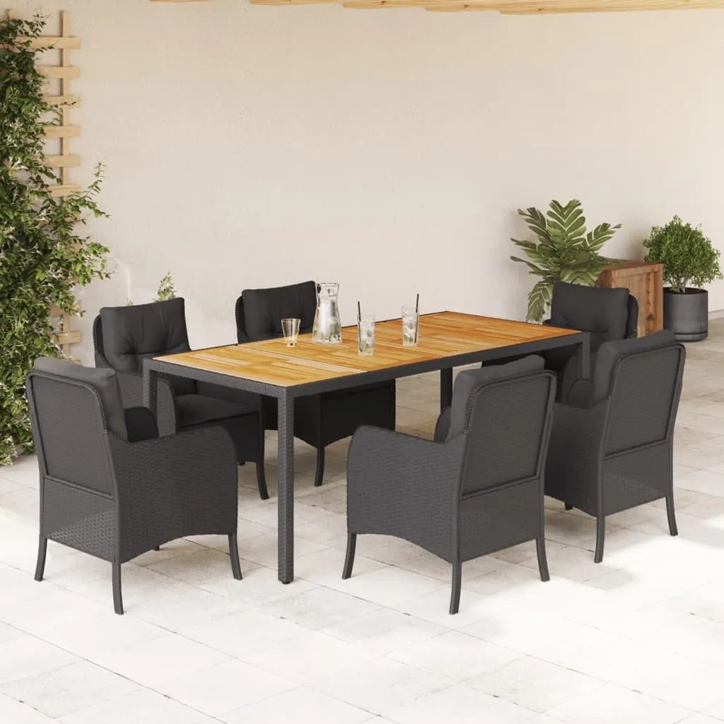 vidaXL Set mobilier de grădină cu perne, 7 piese, negru, poliratan