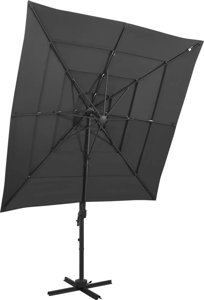 vidaXL Umbrelă de soare 4 niveluri, stâlp aluminiu antracit 250x250 cm