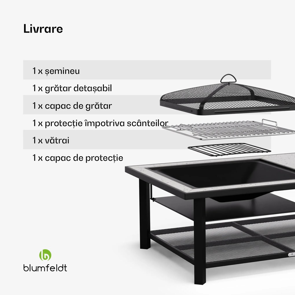 Merano Avanzato L șemineu 3 în 1 cu funcție grill, poate fi folosit ca masă 122 x 87 cm