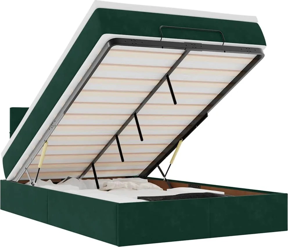 vidaXL Pat otoman cu saltea și LED-uri, verde închis 120x190cm catifea