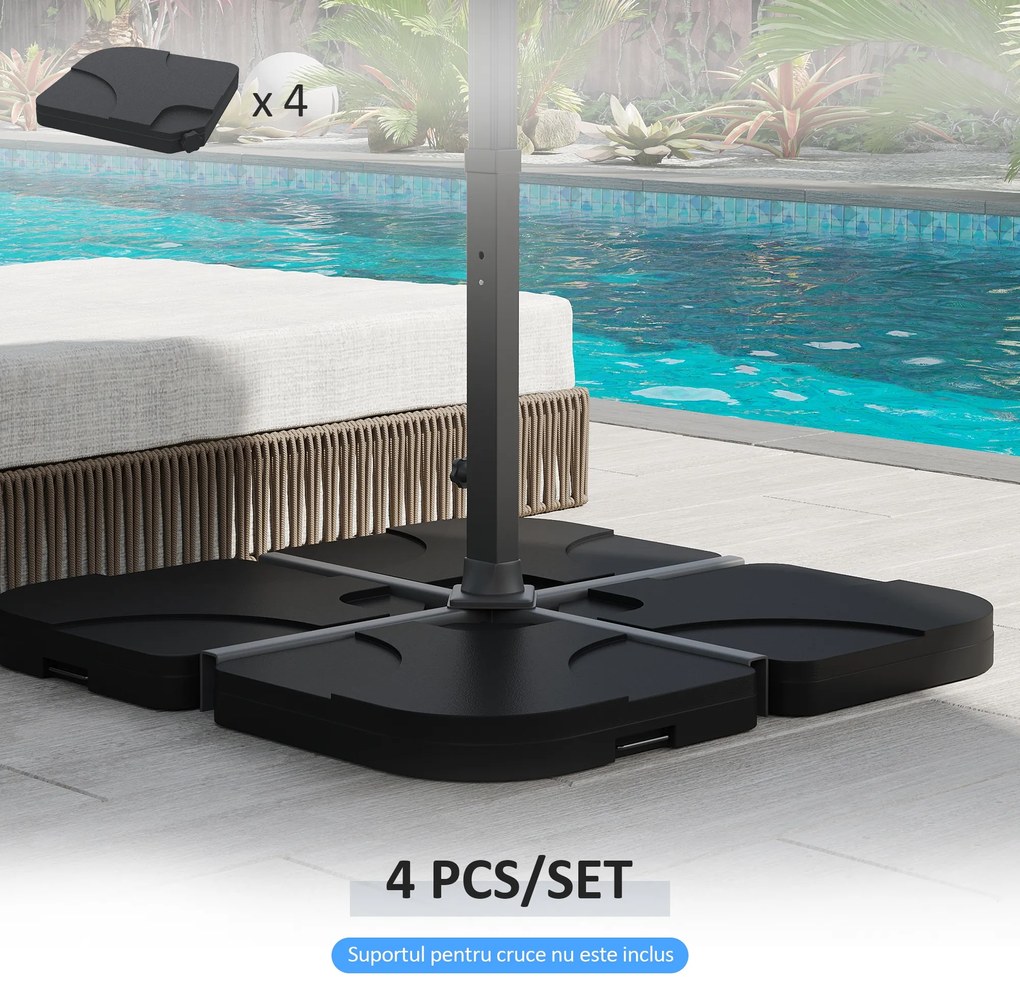 Outsunny Set de 4 Baze Umbrelă de Grădină din Plastic Rezistent la Apă 50x50x7.5cm pentru Stabilitate | Aosom Romania
