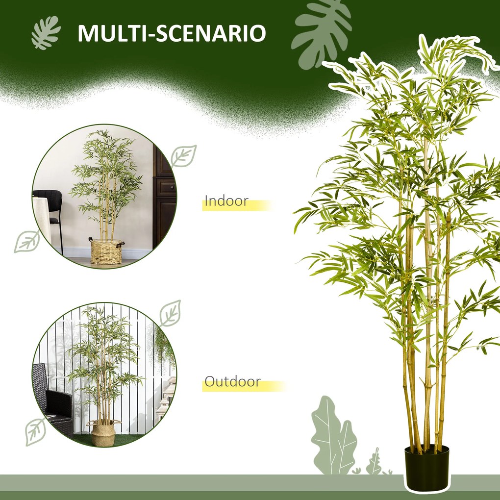HOMCOM Arbore de Bambus Artificial in Ghiveci, Plante Artificiale, pentru interior si exterior 150 cm, Verde | AOSOM RO