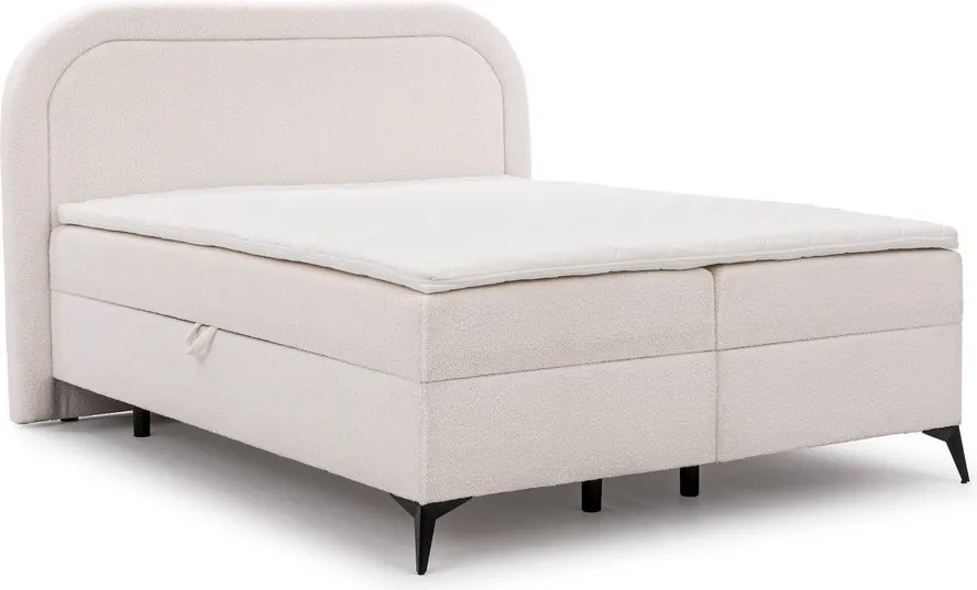 Pat boxspring alb cu spațiu de depozitare 160x200 cm Ornes – Ropez