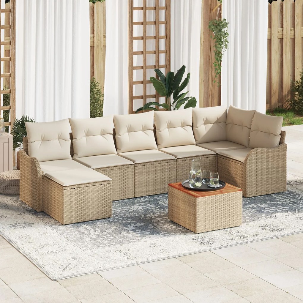 Set de sofa de grădină vidaXL 8 piese cu perne bej din ratan polimeric