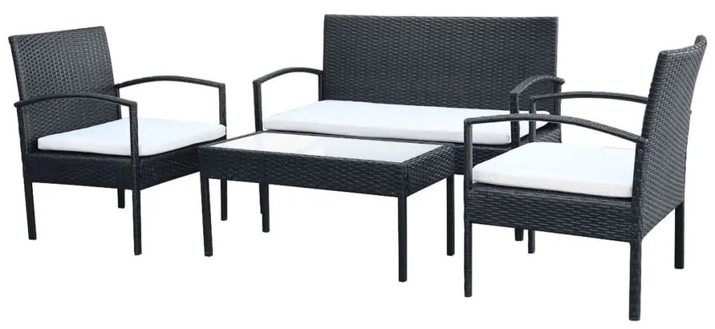 42673 vidaXL Set mobilier de grădină cu perne, 4 piese, negru, poliratan