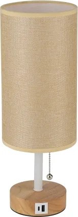 Brilagi - Lampă de masă cu port USB TABLON 1xE27/25W/230V stejar/alb/bej