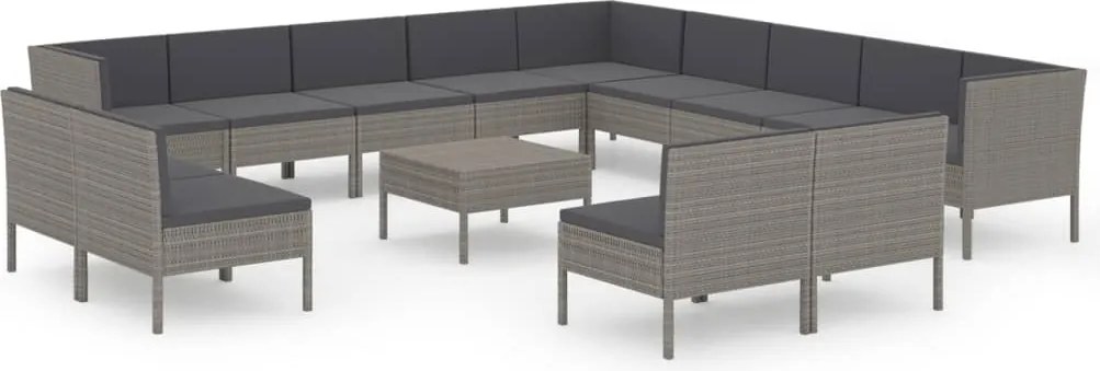 vidaXL Set mobilier de grădină cu perne, 14 piese, gri, poliratan