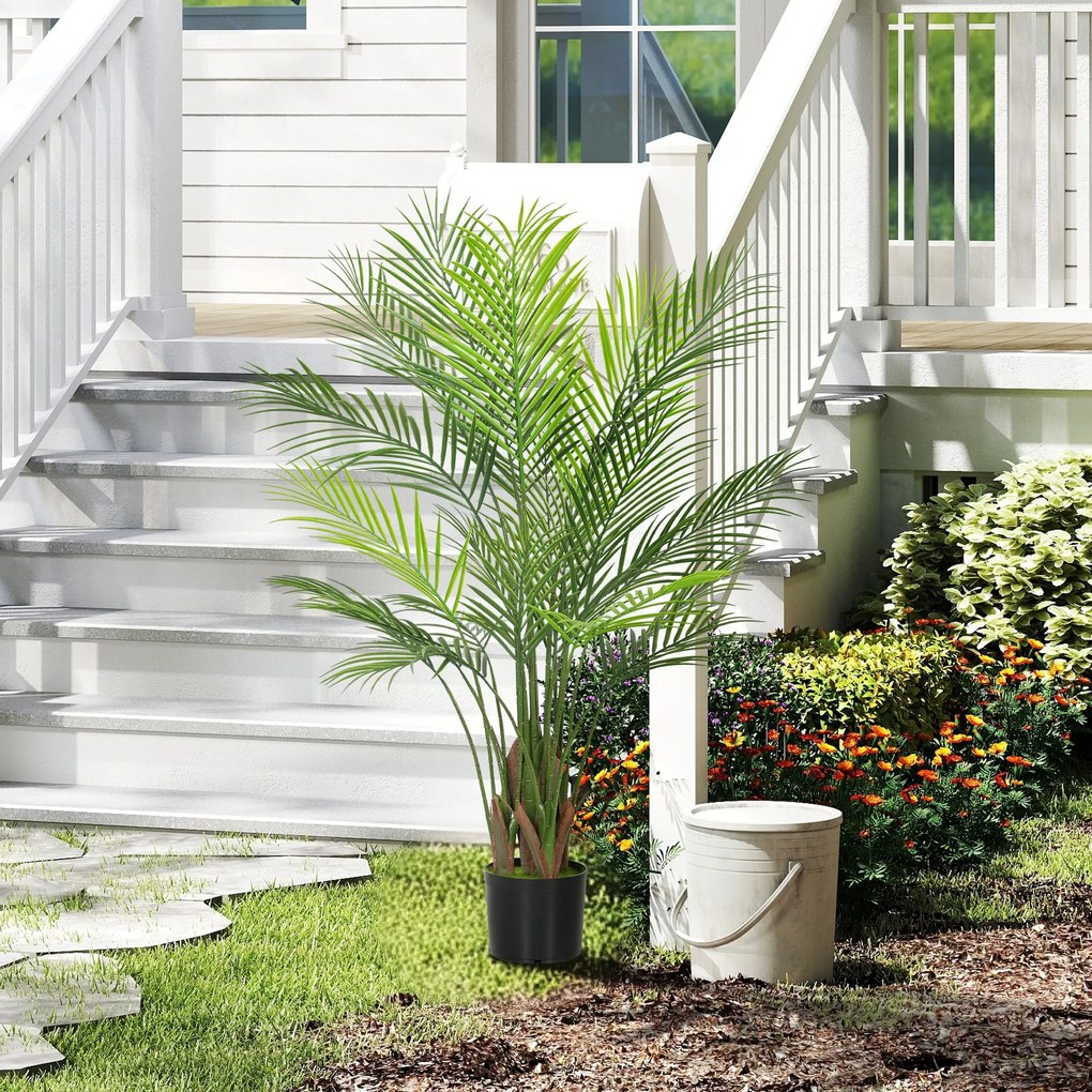 HOMCOM Palmier Artificial 120 cm cu Ghiveci Inclus, 22 Frunze, pentru Casă, Living, Birou și Balcon, Verde | Aosom Romania