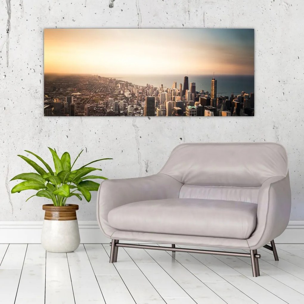 Tablou apusului de soare deasupa orașului (120x50 cm)