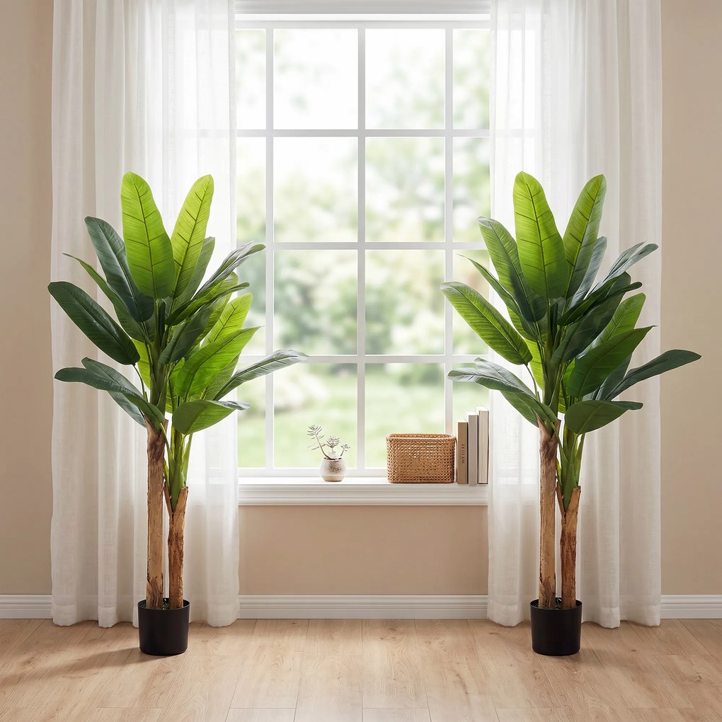 HOMCOM Set de 2 bananiere artificiale de interior, 150 cm, în ghiveci – decor pentru casă, birou, living, dormitor | Aosom Romania
