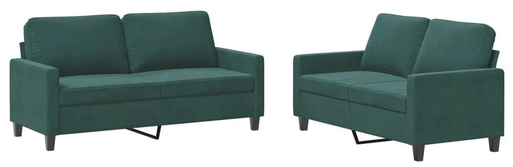 3201498 vidaXL Set de canapele cu perne, 2 piese, verde închis, catifea