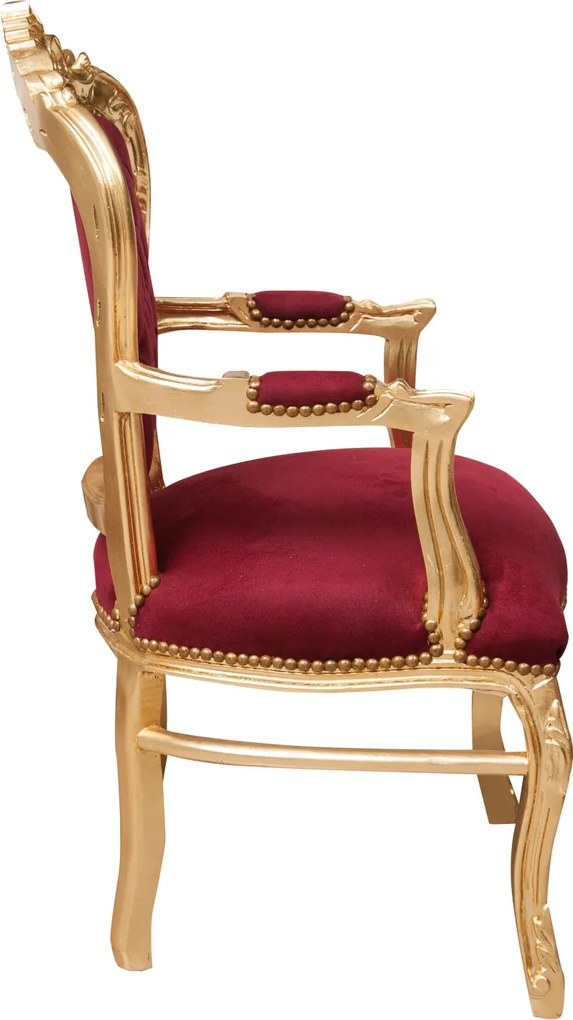Fotoliu stil francez Ludovic al XVI-lea din lemn masiv de fag, rosu, foita de aur