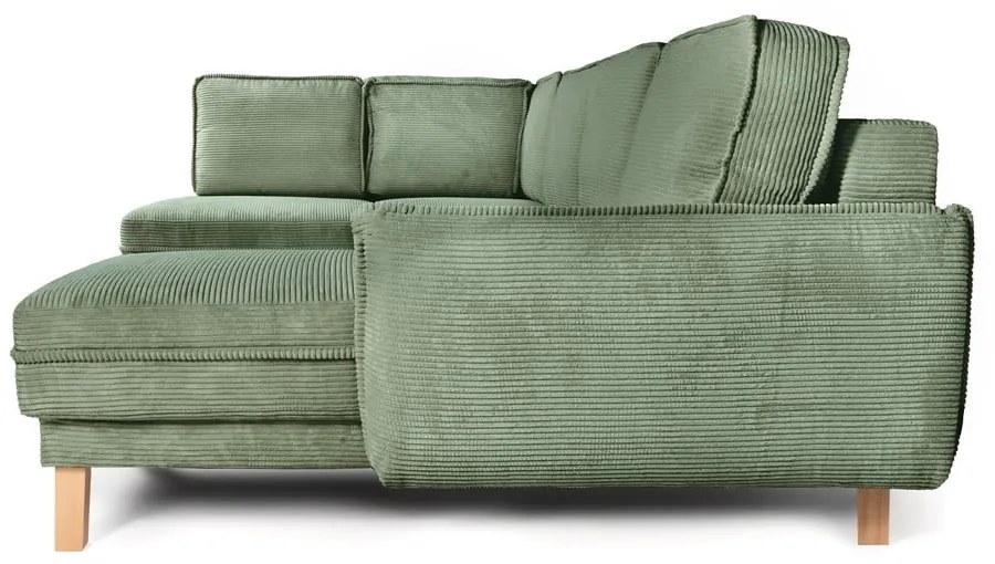Colțar verde deschis extensibil cu tapițerie din catifea reiată (cu colț pe partea stângă /în formă de "U") Tori – Bonami Selection