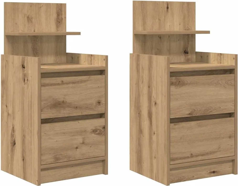 vidaXL Noptiere cu 2 sertare 2 buc Stejar Artisan 38x34x80 cm