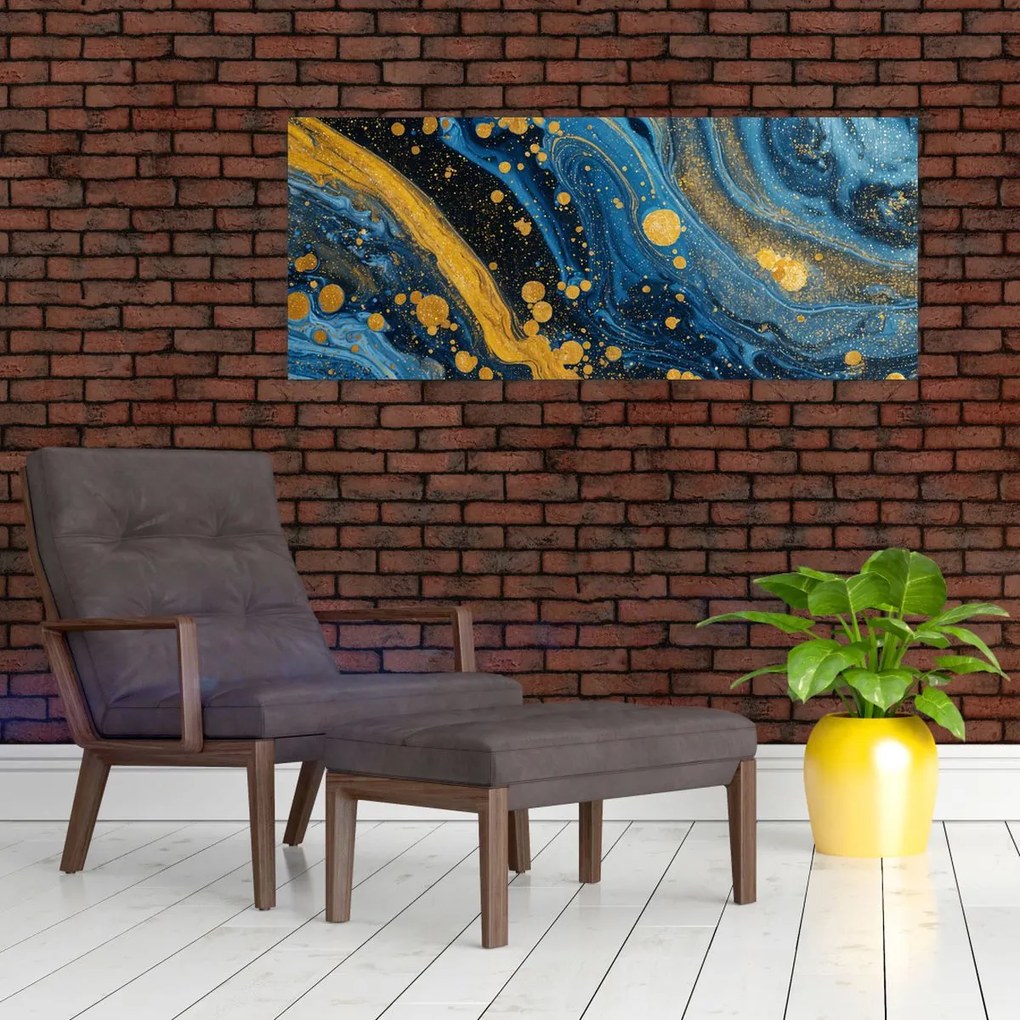 Tablou - Abstracție albastră cu aur (120x50 cm)