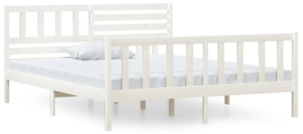 3101129 vidaXL Cadru de pat dublu, alb, 135x190 cm, lemn masiv