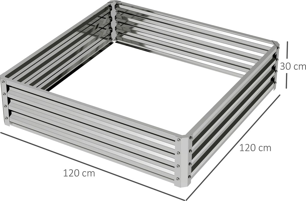 Outsunny Pat de grădină, ladă de plantare cu carcasă din oțel, argintiu, 120 x 120 x 30 cm | Aosom Romania