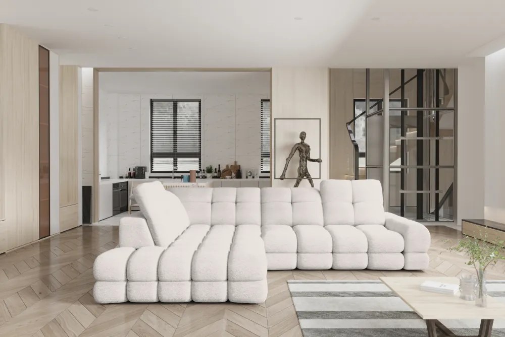 Set canapea extensibilă cu funcţie de extensie electrică, crem, pe stânga, TOLLO L ROH