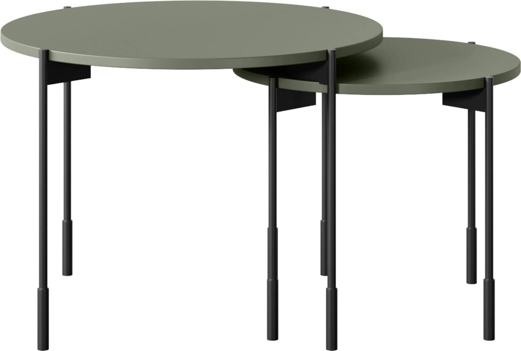 Măsuță de cafea rotundă Sonatia 45 cm cu picioare metalice - verde măsliniu