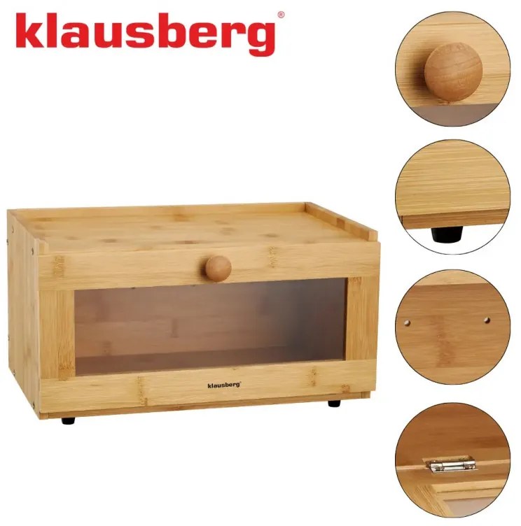 Cutie pentru paine Klausberg KB 7923, 35.5 cm, Fereastra acrilica, Bambus, Maro
