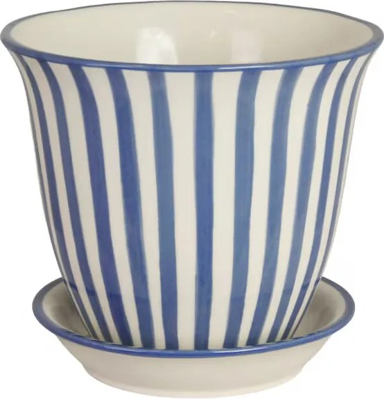 Ghiveci din ceramică pictat manual cu dungi, Ø 19 x H 16 cm, albastru, „Miriam"