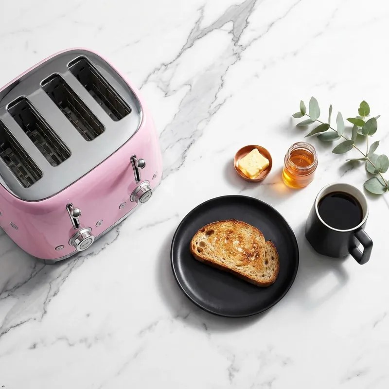 Prăjitor de pâine SMEG 50's Style TSF03PKEU, 2000 W, 4 felii, 6 niveluri, Tava pentru firimituri, Cablu integrat, Oțel inoxidabil, Roz