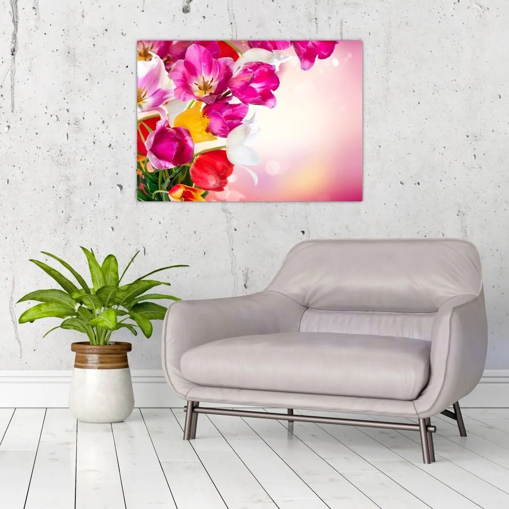 Tablou pe sticlă cu lalele (70x50 cm)